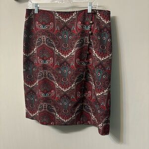 Talbots pencil skirt Sz 12 patterned button detail side zip